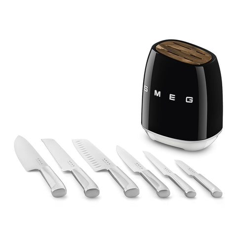 Smeg Knife Block – Stainless Steel, 6 Precision Blades Included