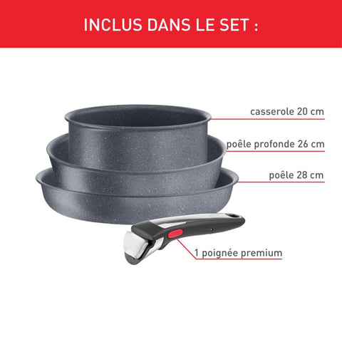 Set of 3 Tefal Ingenio Natural On 16 / 18 / 20 cm Saucepans + Removable Handle