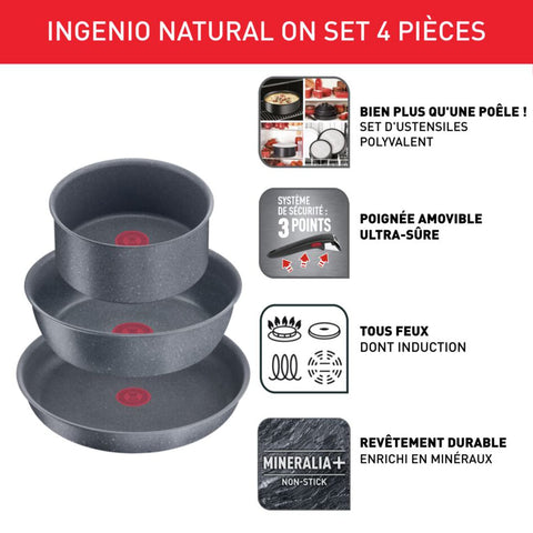 Set of 3 Tefal Ingenio Natural On 16 / 18 / 20 cm Saucepans + Removable Handle
