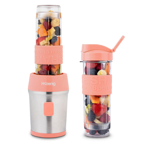 Mini Blender Smoothie Portable Compact 570mL H.Koenig SMOO18 BPA Free Powerful 300W, Smoothie Mixer 2 Portable Bottles, 4 Stainless Steel Blades, 2 Water Bottles with Travel Lids Included (Green)