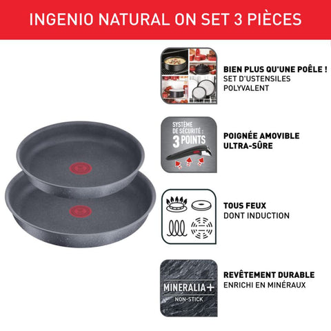 Set of 3 Tefal Ingenio Natural On 16 / 18 / 20 cm Saucepans + Removable Handle