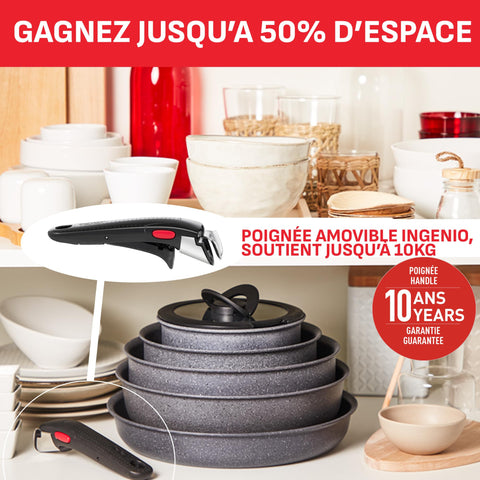 Set of 3 Tefal Ingenio Natural On 16 / 18 / 20 cm Saucepans + Removable Handle