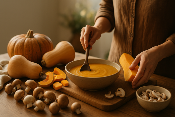Préparer une soupe automnale réconfortante avec les courges et champignons de saison : recettes faciles et astuces anti-gaspi - Neary - Livraison panier de fruits et légumes