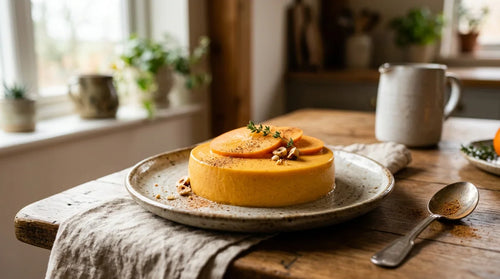 Bavarois crémeux au kaki de Lou, dessert d'automne onctueux et parfumé.