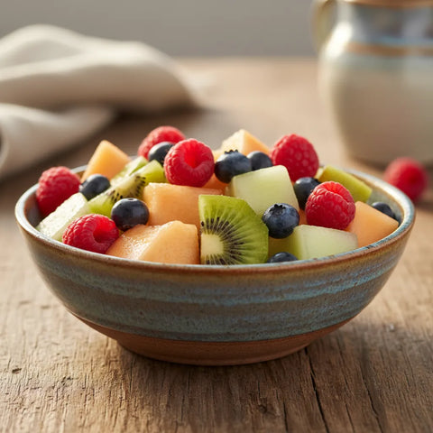 Fruits coupés, un mélange juteux et coloré, maintenu frais pour une explosion de saveurs en bouche.