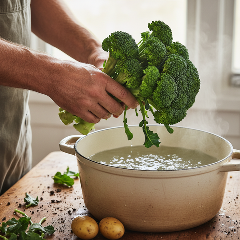 Brocolis frais, vert intense, délicatement cuits à l'eau pour une texture tendre et savoureuse.