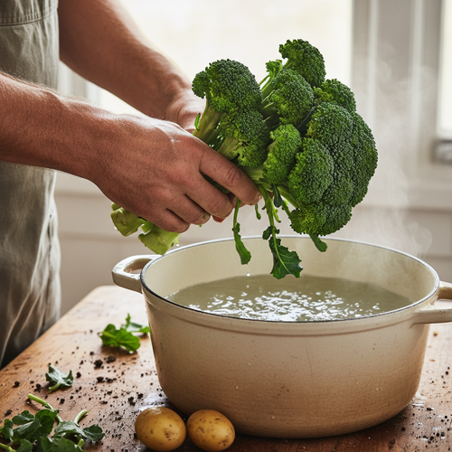 Brocolis frais, vert intense, délicatement cuits à l'eau pour une texture tendre et savoureuse.