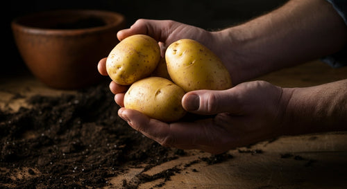 Pommes de terre bouillies, vapeur légère, peau lisse et chair moelleuse, prêtes à déguster.