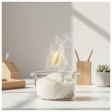 Le riz cuit à la perfection, ses grains tendres et moelleux s'apprêtent à régaler les papilles.