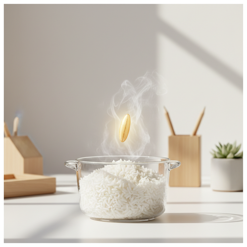 Le riz cuit à la perfection, ses grains tendres et moelleux s'apprêtent à régaler les papilles.