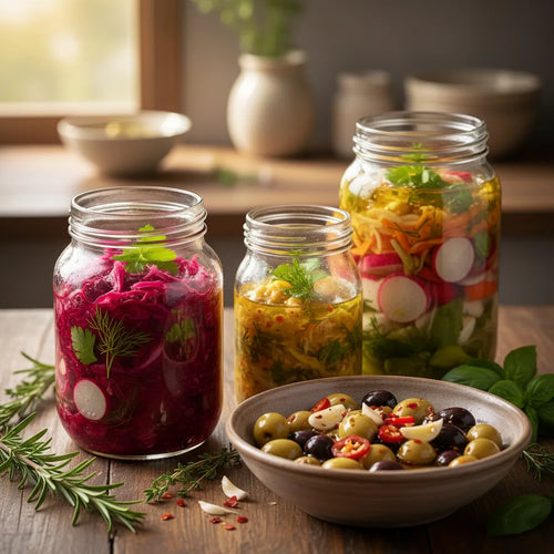 Légumes et condiments express fermentés, croquants, aux saveurs vives et acidulées.