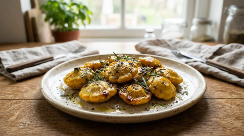 Pâtisson rôti doré aux herbes de Provence, une entrée savoureuse et facile pour l'automne.