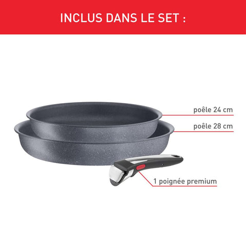 Set of 3 Tefal Ingenio Natural On 16 / 18 / 20 cm Saucepans + Removable Handle 