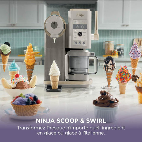 Livraison à domicile NINJA CREAMi Sorbetière Scoop and Swirl avec 2 pots, 13 modes pour réaliser crèmes glacées, glaces à l’italienne, gelatos, sorbets, milkshakes et plus, option Extra, Stone/Or NC701EUSTGD - Neary - - Amazon