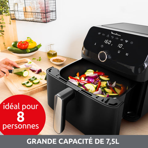Moulinex Easy Fry Mega, air fryer compact, Mono tiroir 7.5 L, Jusqu’à 8 personnes, 8 programmes, noir EZ8558F0