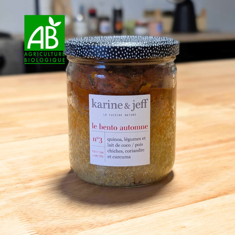 Le bento automne n°3 : Quinoa, légumes et lait de coco / pois chiches, coriandre et curcuma - BIO