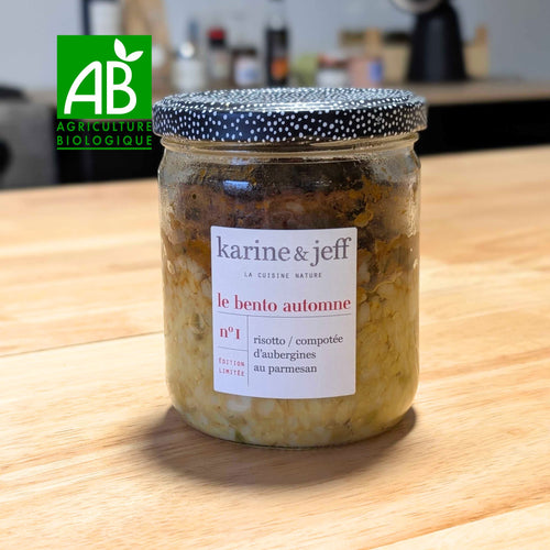 Le bento automne n°1 : Risotto / compotée d'aubergines au parmesan - BIO