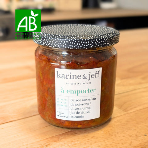 Salade Méditerranéenne Poivrons & Olives Noires au Cumin - Bocal Snacking Sain 330g BIO