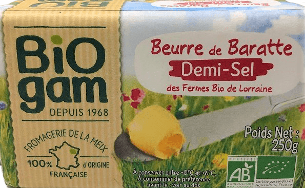 Beurre de Baratte Demi sel BIO - 250g - Fromagerie de La Meix - Biogam - Beurre - Livraison à domicile Nancy Metz