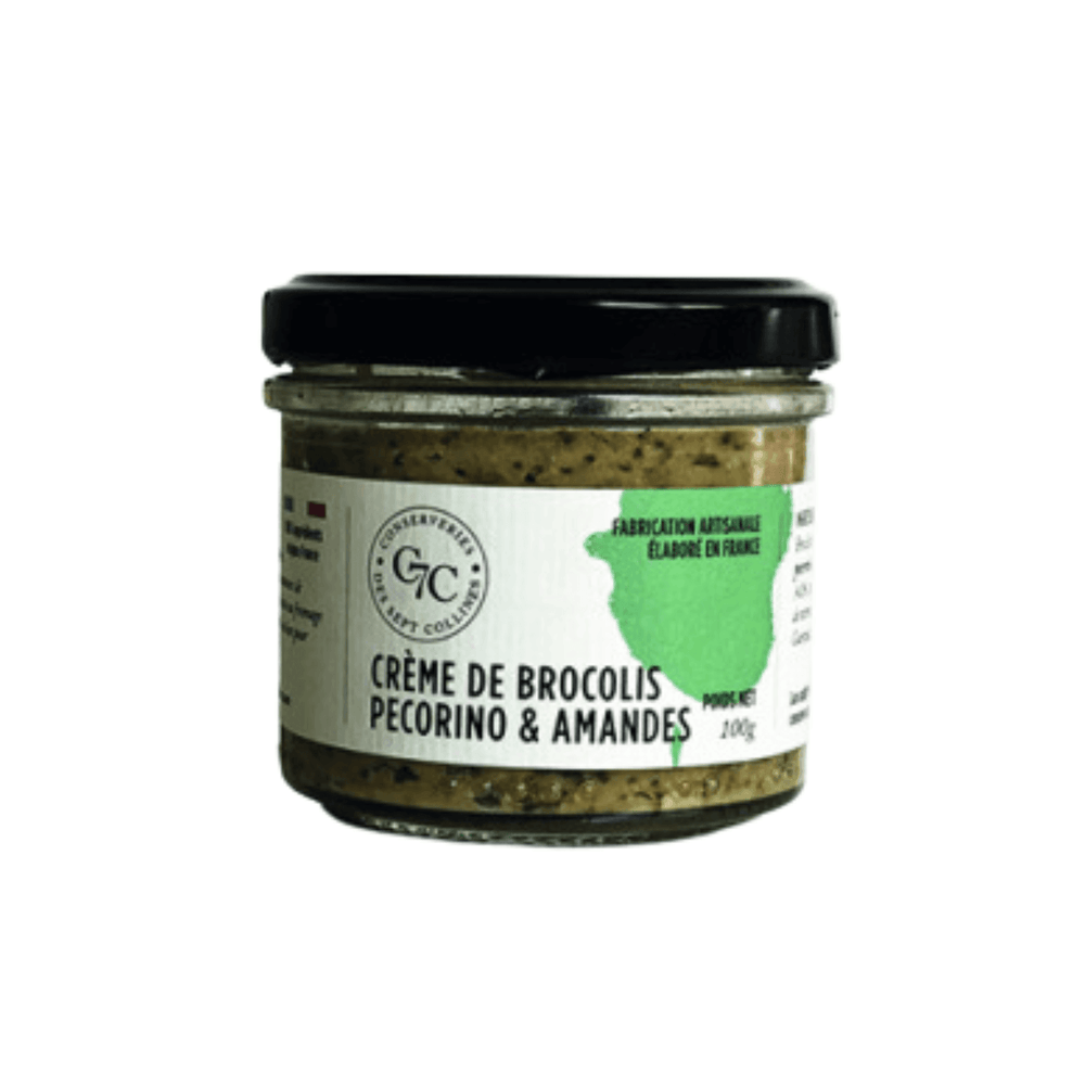 Crème de brocolis au pecorino & amandes - 100g - Conserveries des Sept Collines - Pâtes à tartiner - Livraison à domicile Nancy Metz