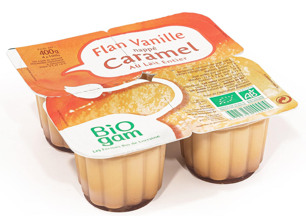 Flan vanille caramel BIO - 4 pots - Fromagerie de La Meix - Biogam - Yaourt - Livraison à domicile Nancy Metz
